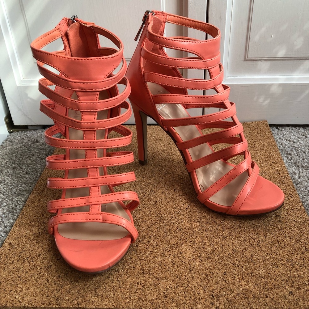 Strappy coral heels
